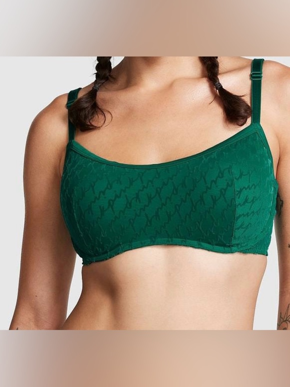 Victoria's Secret PINK Emerald Green Mesh Push-Up Bralette size XL NWT